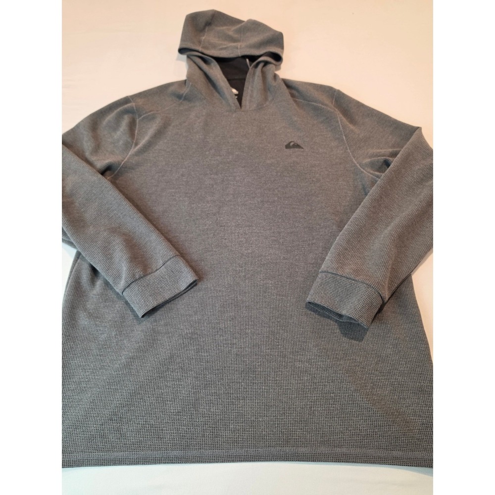 Quiksilver DryFlight Hoodie Mens XL Grey Waffle Knit Regular Fit‎ Pullover Logo